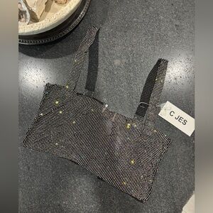 C JES | Black Rhinestone Embellished Crop Tank